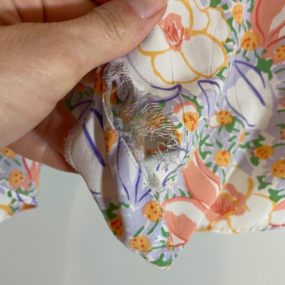 VTG Victorias Secret Floral Sleeveless Blouse L Orange Purple Cottagecore FLAW - Picture 3 of 7